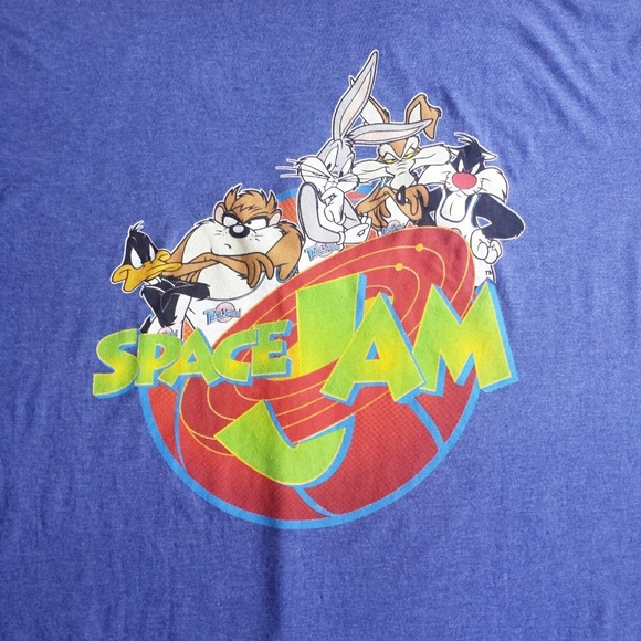 Mens Adult XL Space Jam Tee Shirt Blue Bugs Bunny - Picture 3 of 4